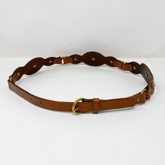Vintage Tan Leather Studded Chain Belt Small - Picture 8 of 8